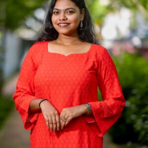 Red chikenkari print coord set