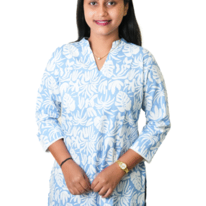 Aqua blue leaf printed short kurti