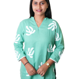 Light green with white printed short kurti